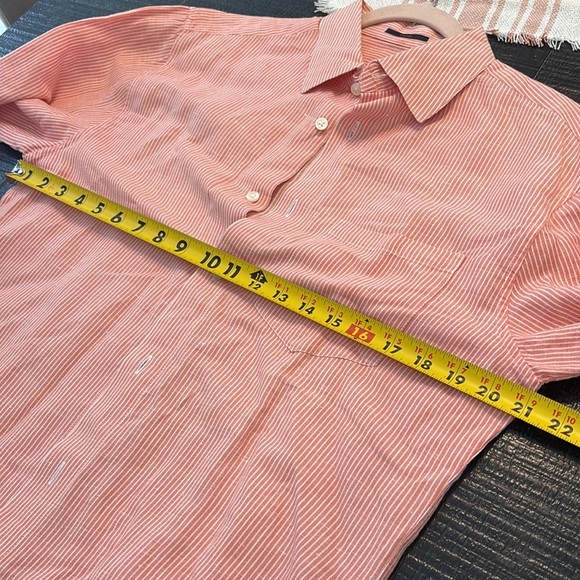 Tahari Linen Cotton Blend Striped orange white button down shirt size M - Picture 8 of 8